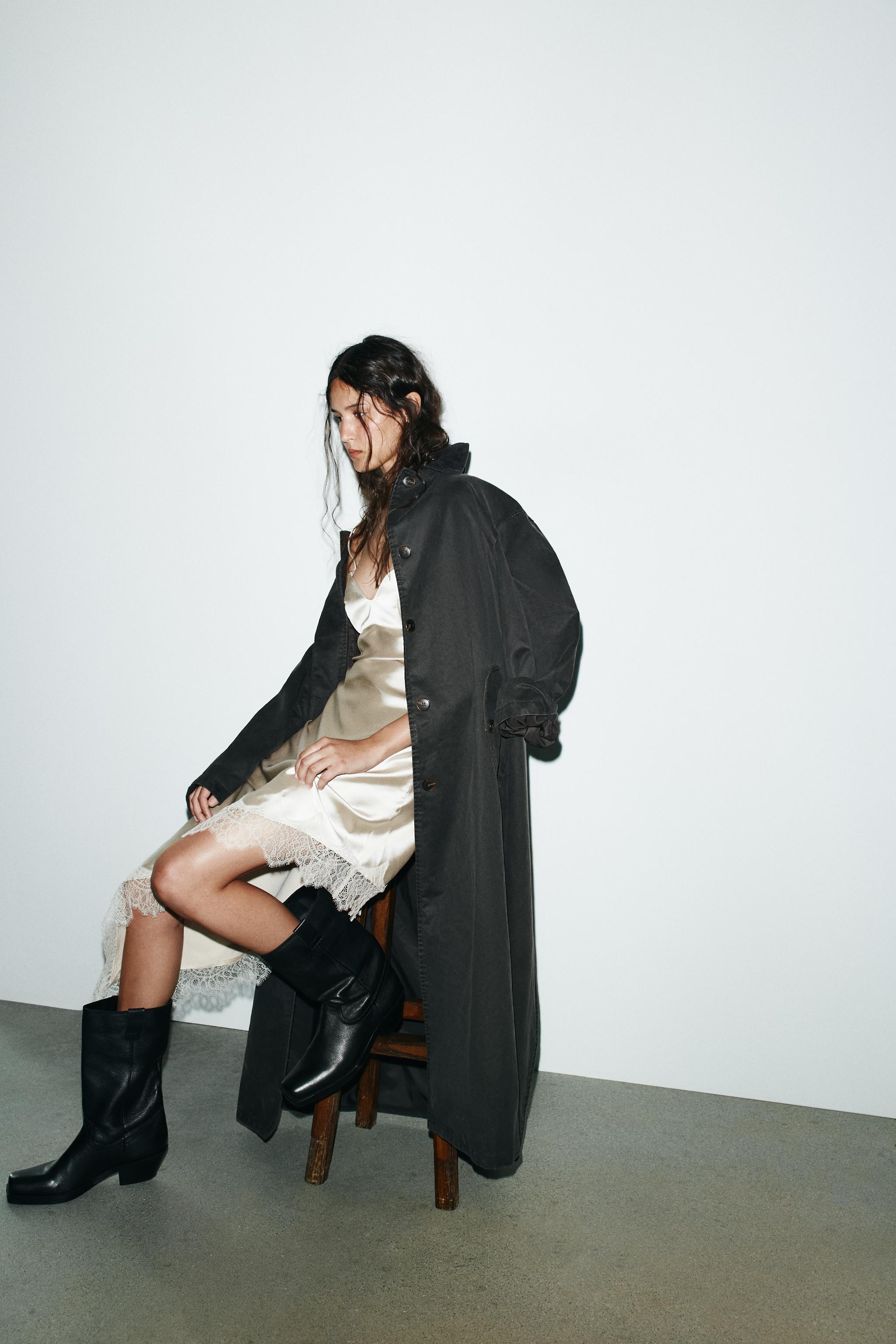 GABARDINE CIRÉE COL EN VELOURS CÔTELÉ